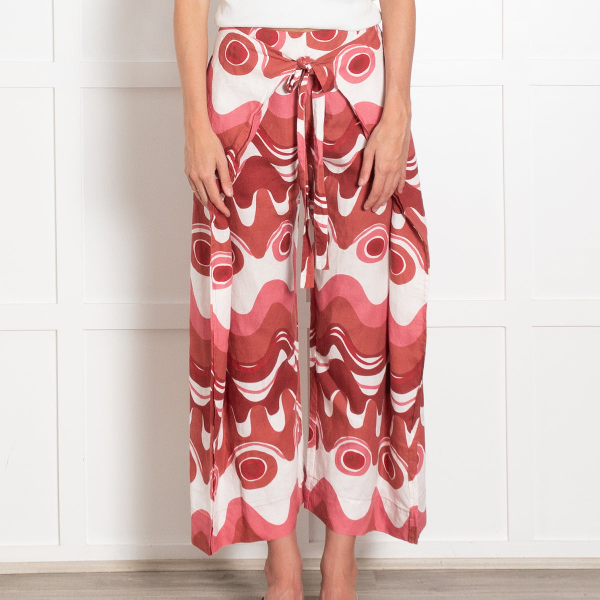 Cult Gaia Pink Linen Swirl Print Trousers