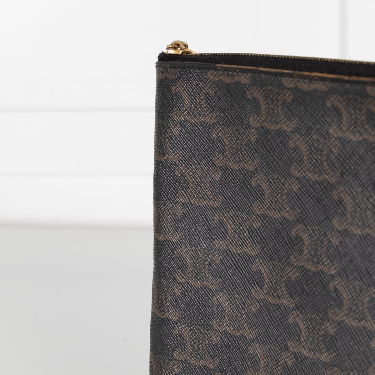 Celine Black Brown Triomphe Canvas Pouch
