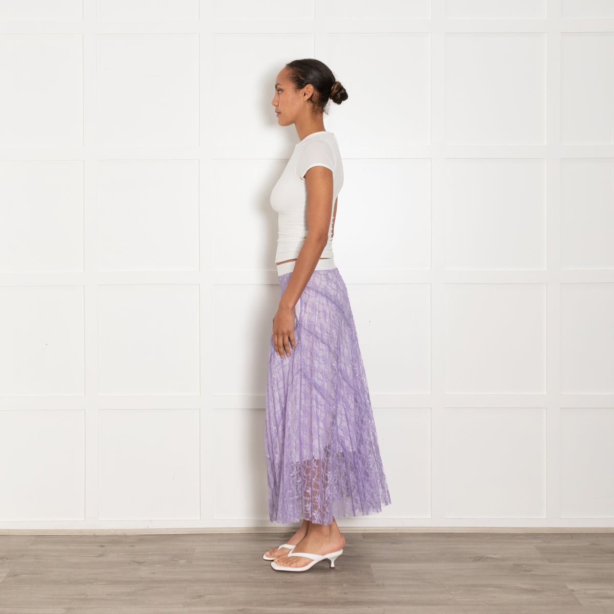 Sandro Lilac Lace White Elasticated Waist Skirt