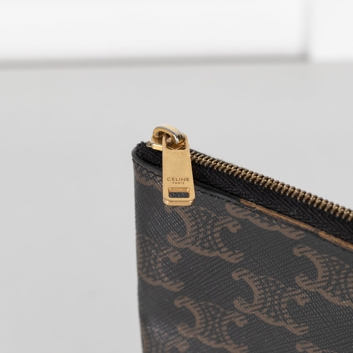 Celine Black Brown Triomphe Canvas Pouch
