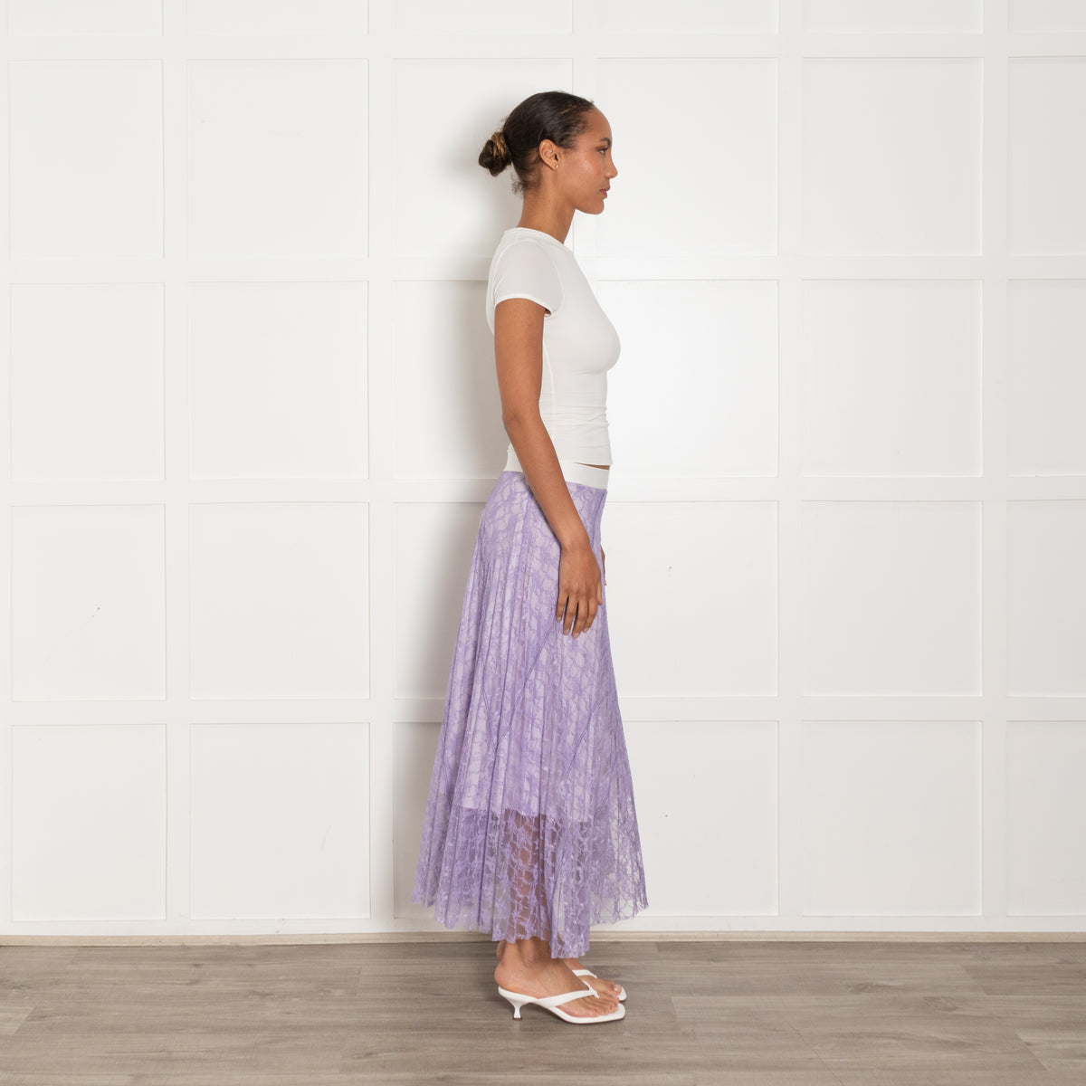 Sandro Lilac Lace White Elasticated Waist Skirt