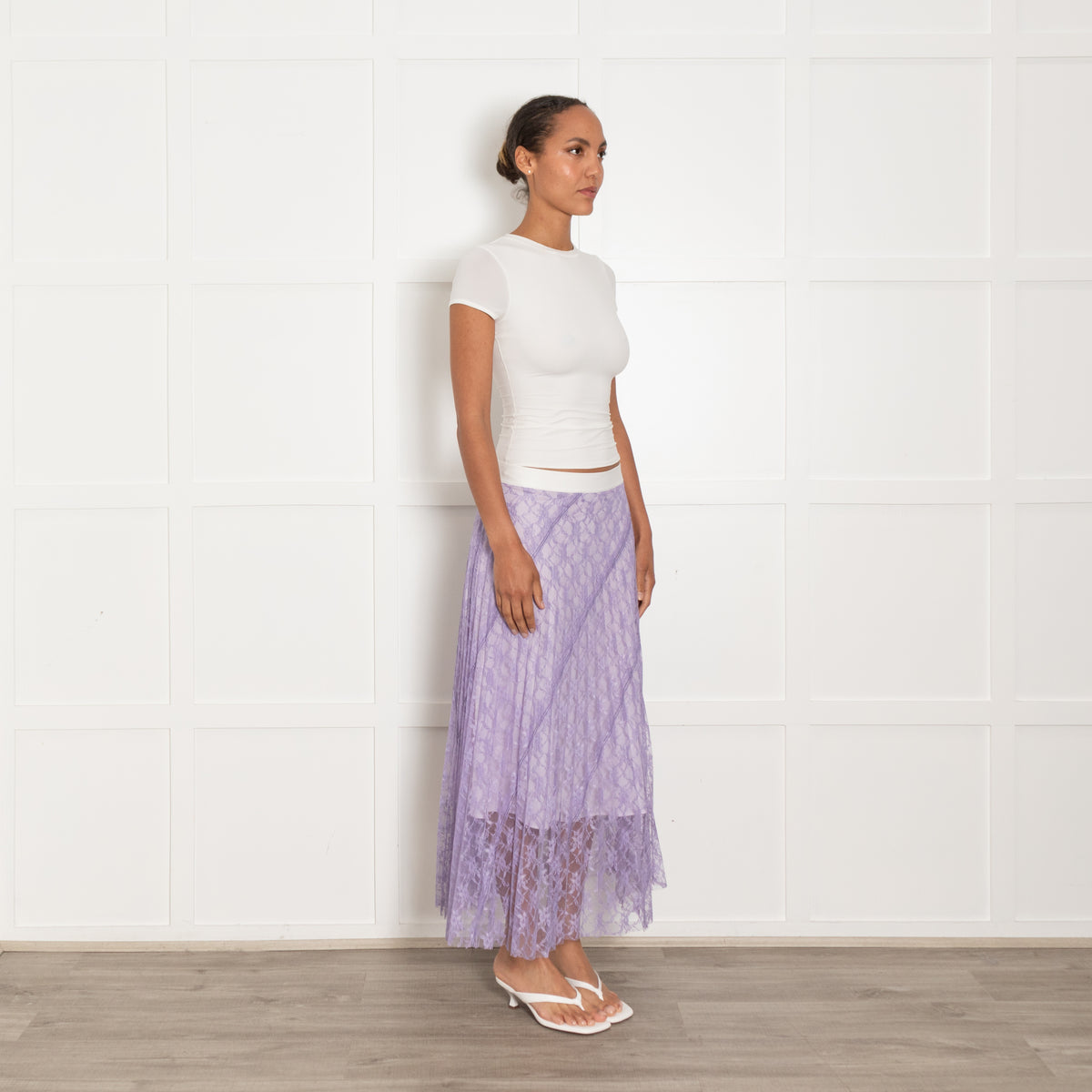 Sandro Lilac Lace White Elasticated Waist Skirt