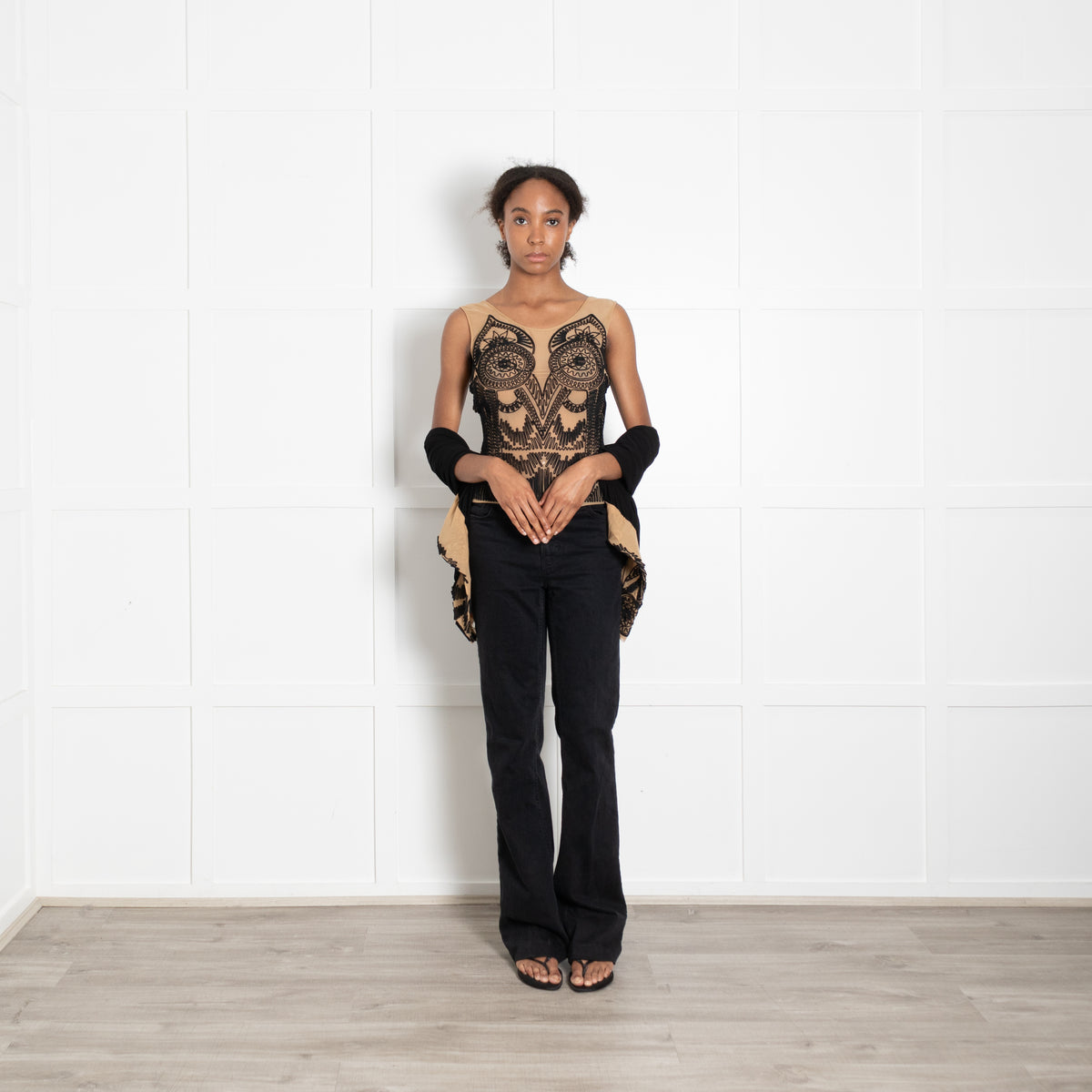Jean Paul Gaultier Mesh Embellished Top with Matching Shawl