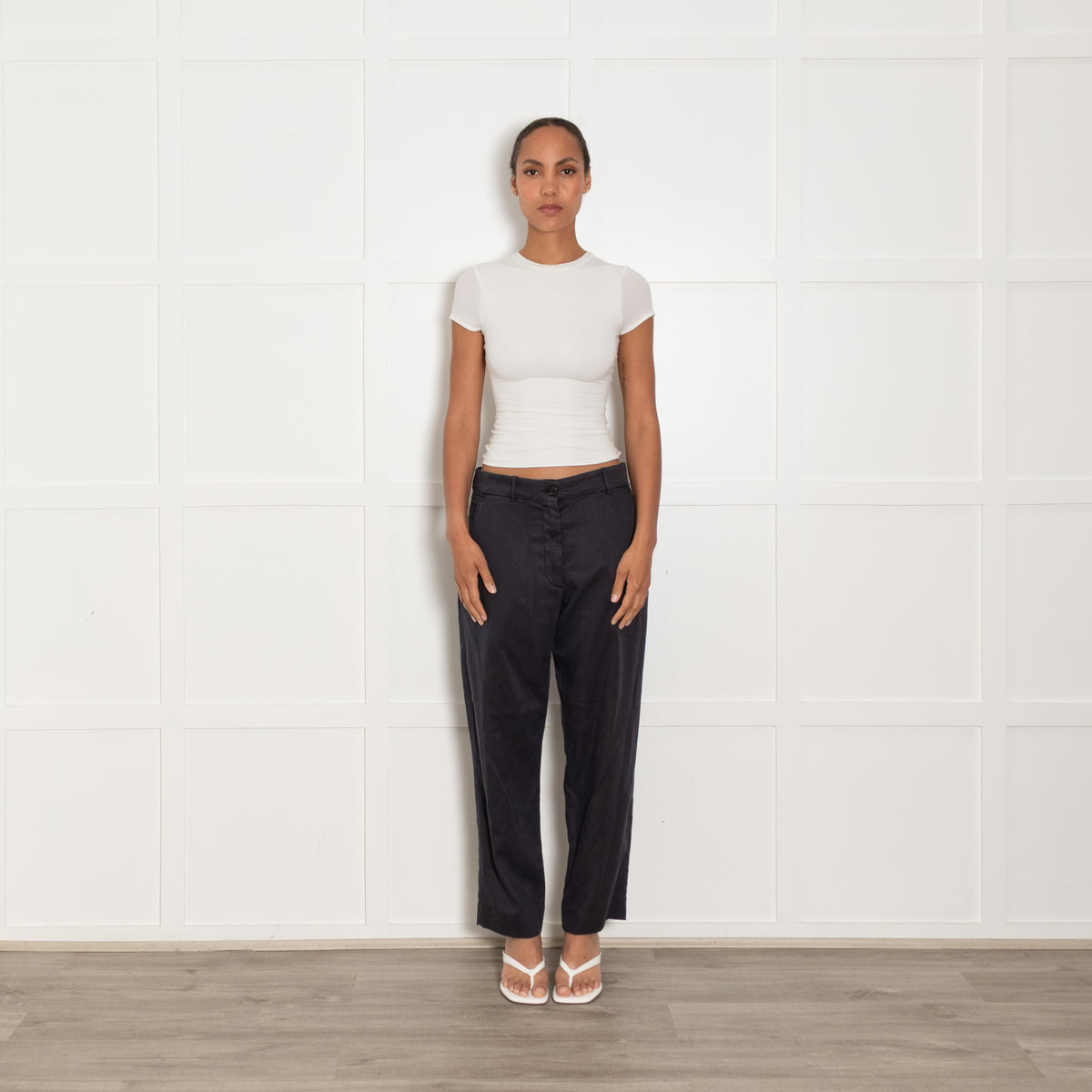 The Row Navy Cotton Blend Trousers