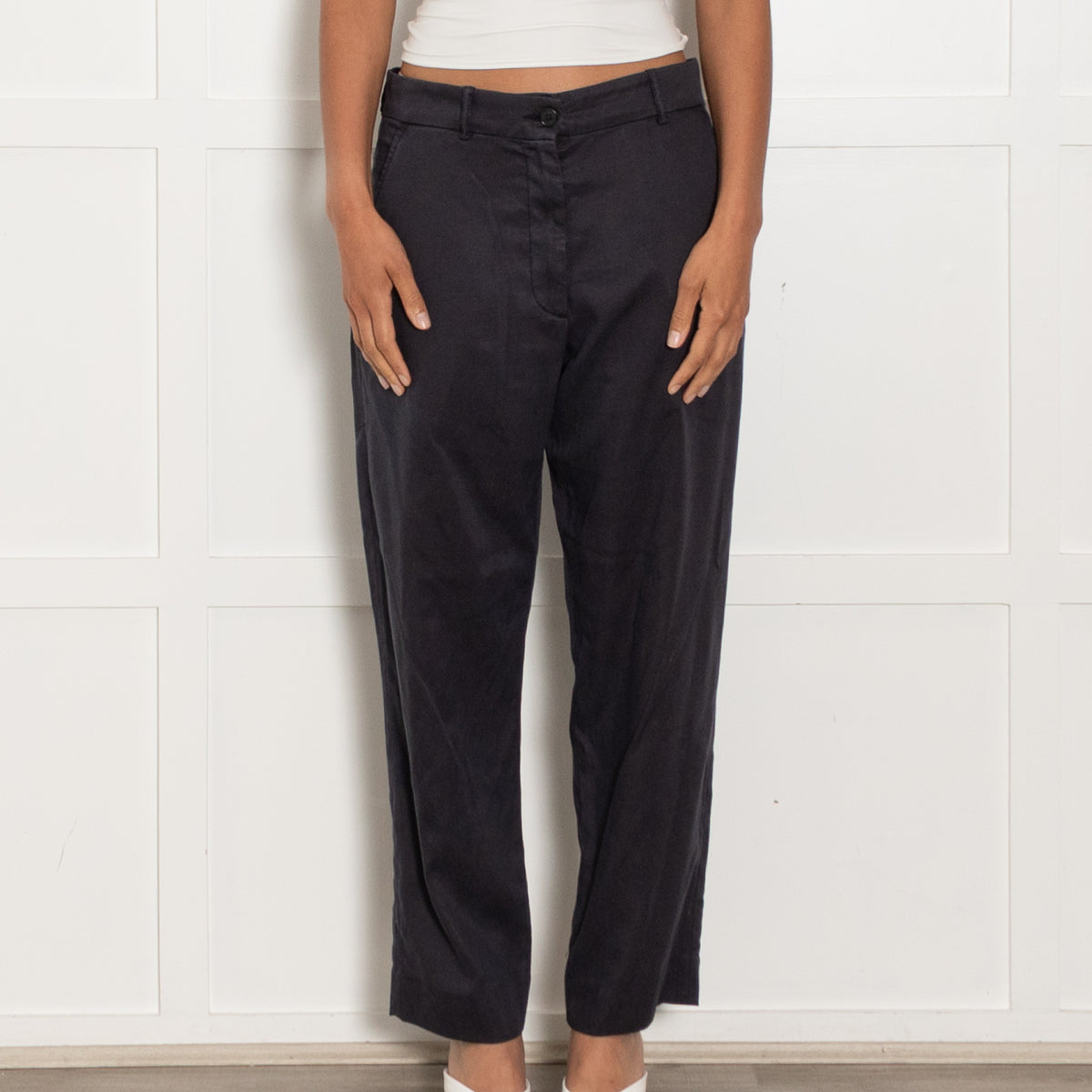 The Row Navy Cotton Blend Trousers