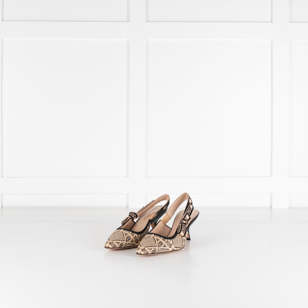 Christian Dior Beige Raffia Black J'Adior Slingbacks