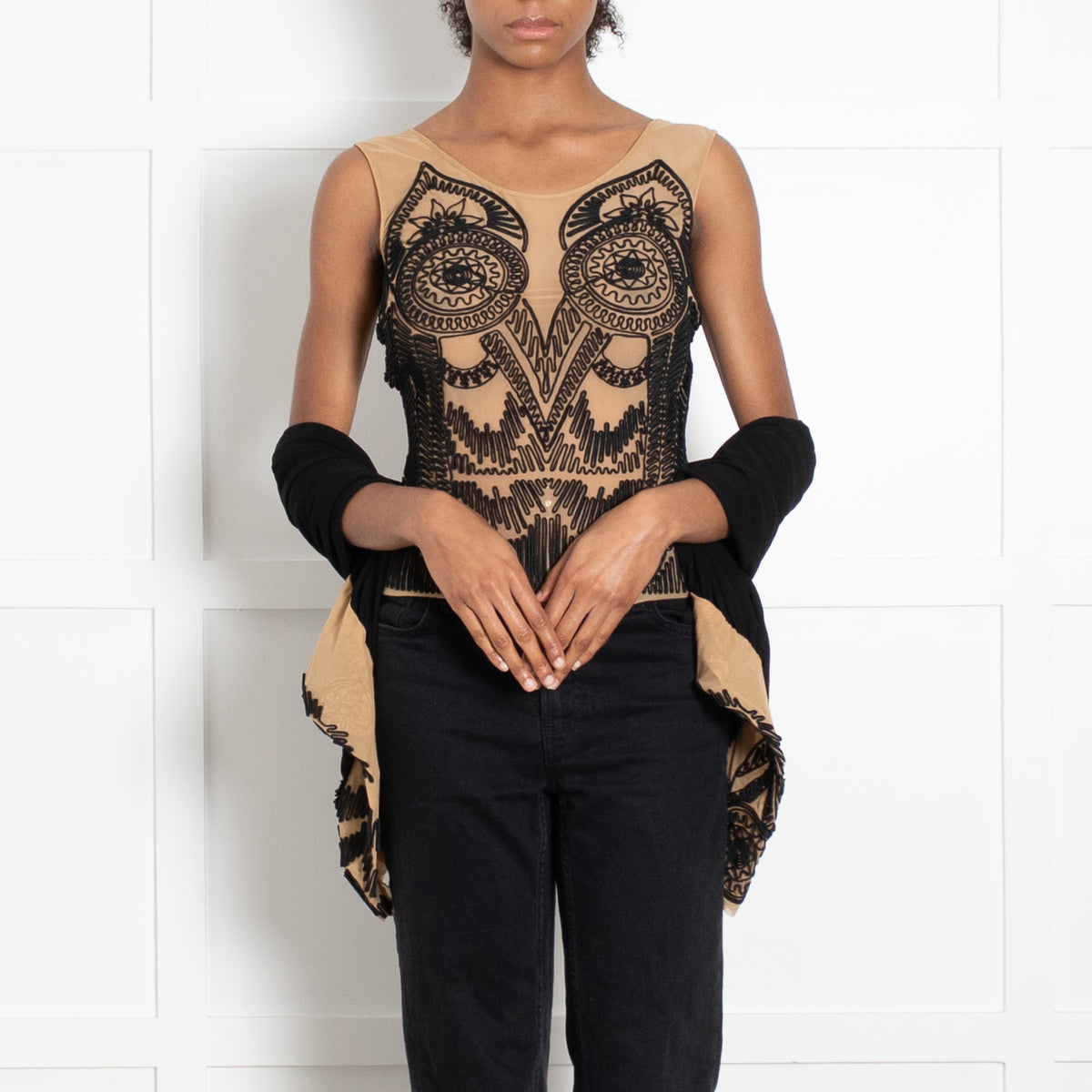 Jean Paul Gaultier Mesh Embellished Top with Matching Shawl