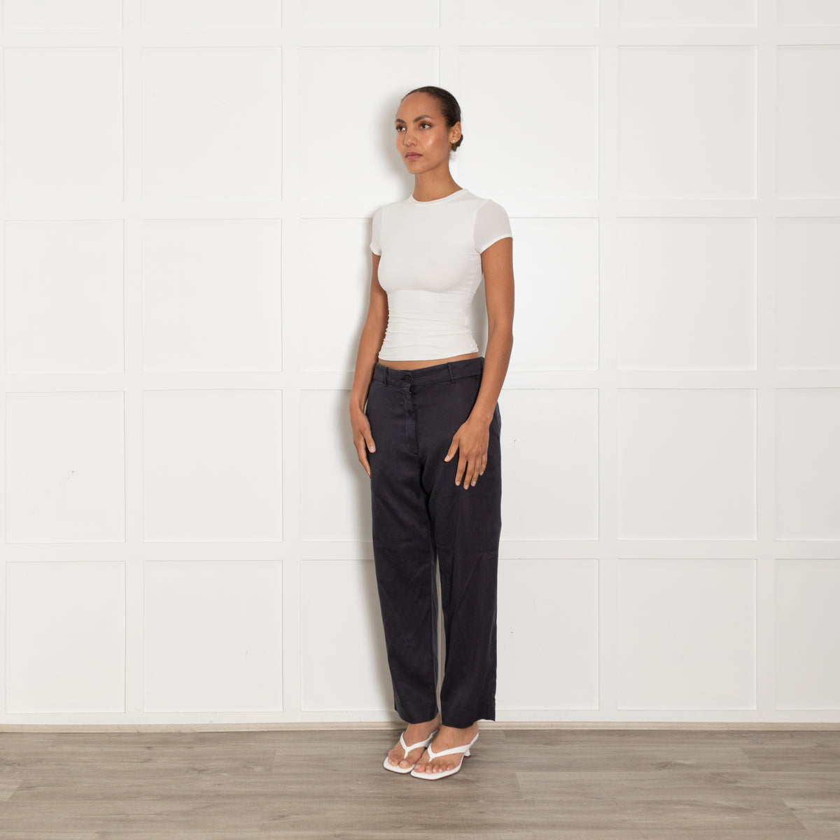 The Row Navy Cotton Blend Trousers
