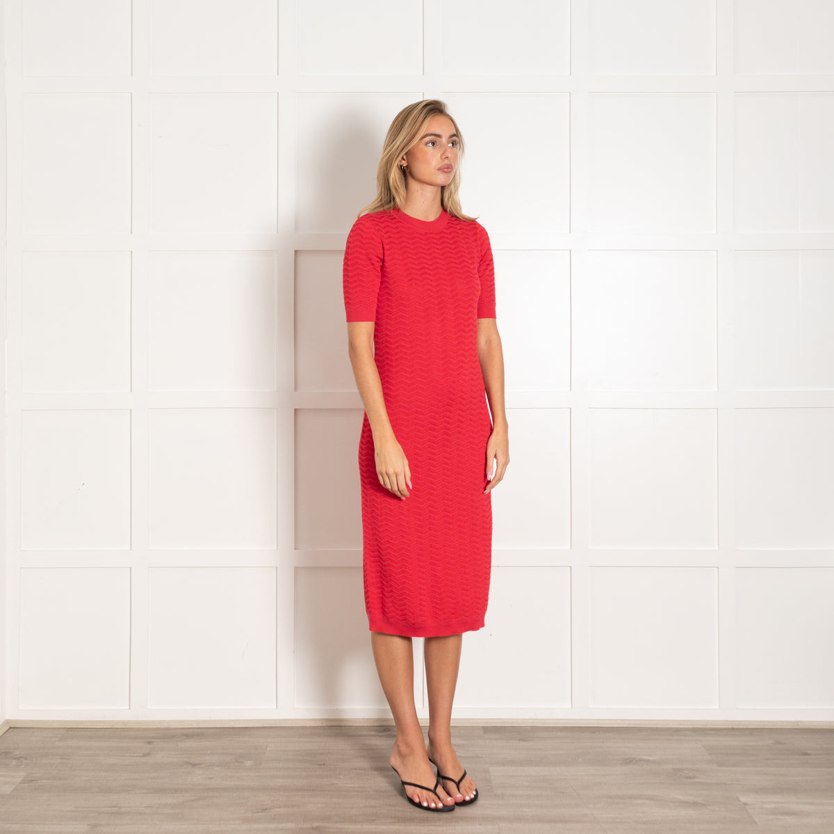 Missoni Red Pink Zig Zag Knitted Dress