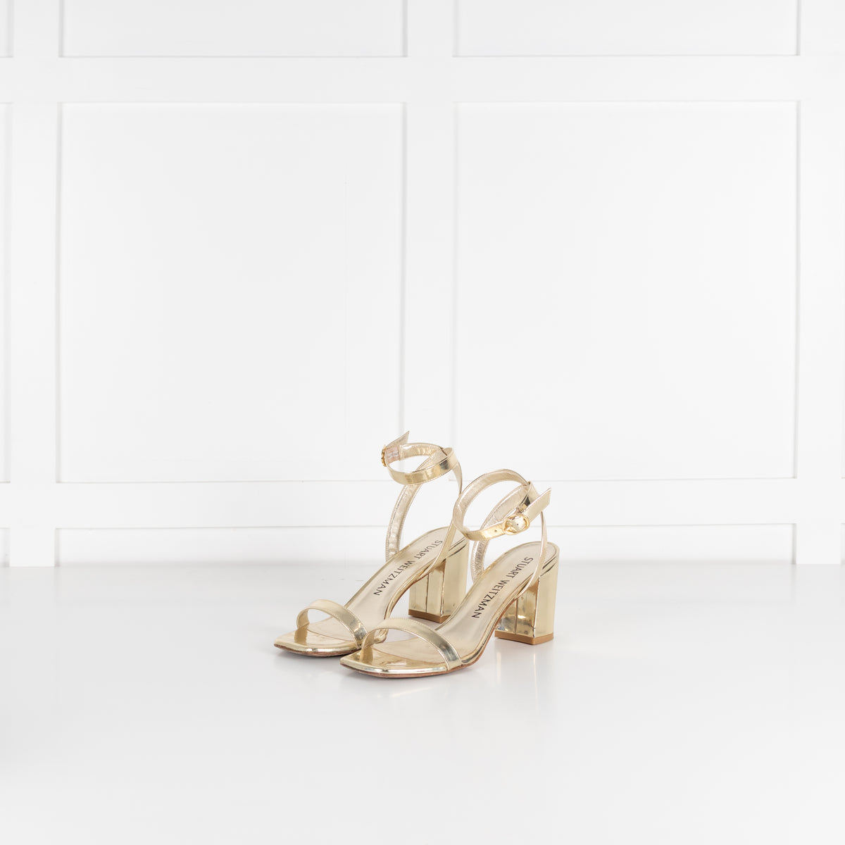 Stuart Weitzman Gold Block Heel Sandals