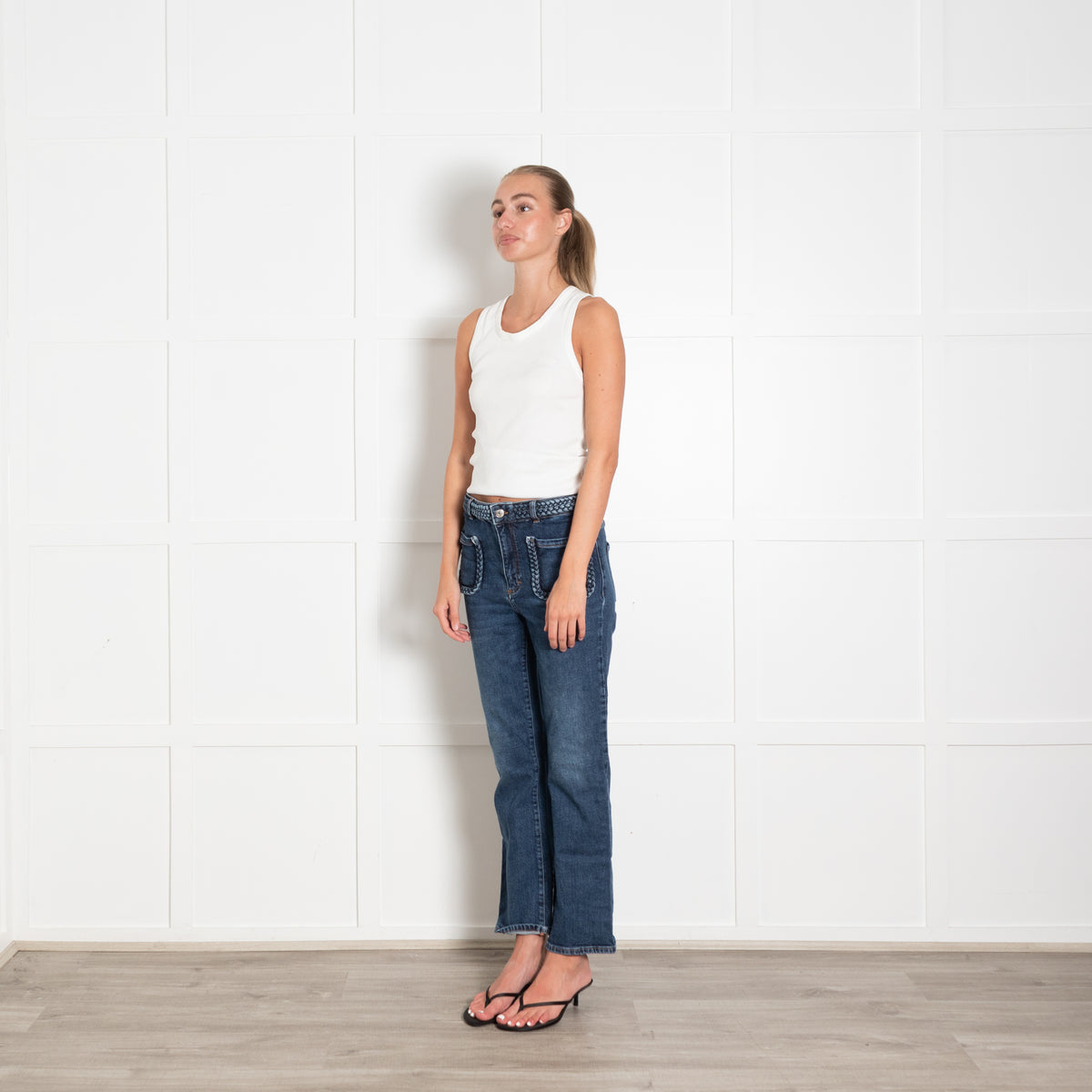 Maje Blue Denim Braided Waist Straight Jeans