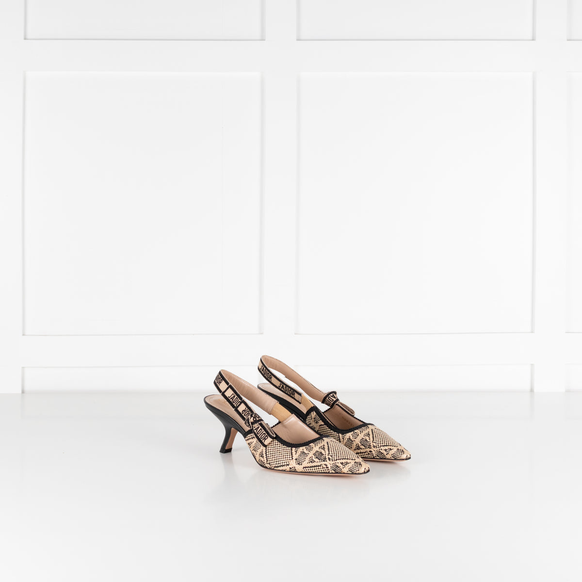 Christian Dior Beige Raffia Black J'Adior Slingbacks