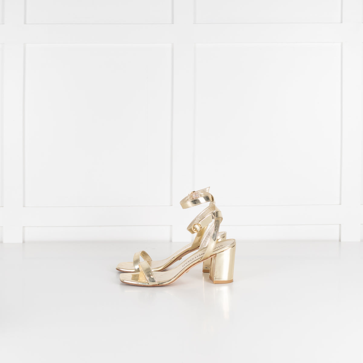 Stuart Weitzman Gold Block Heel Sandals