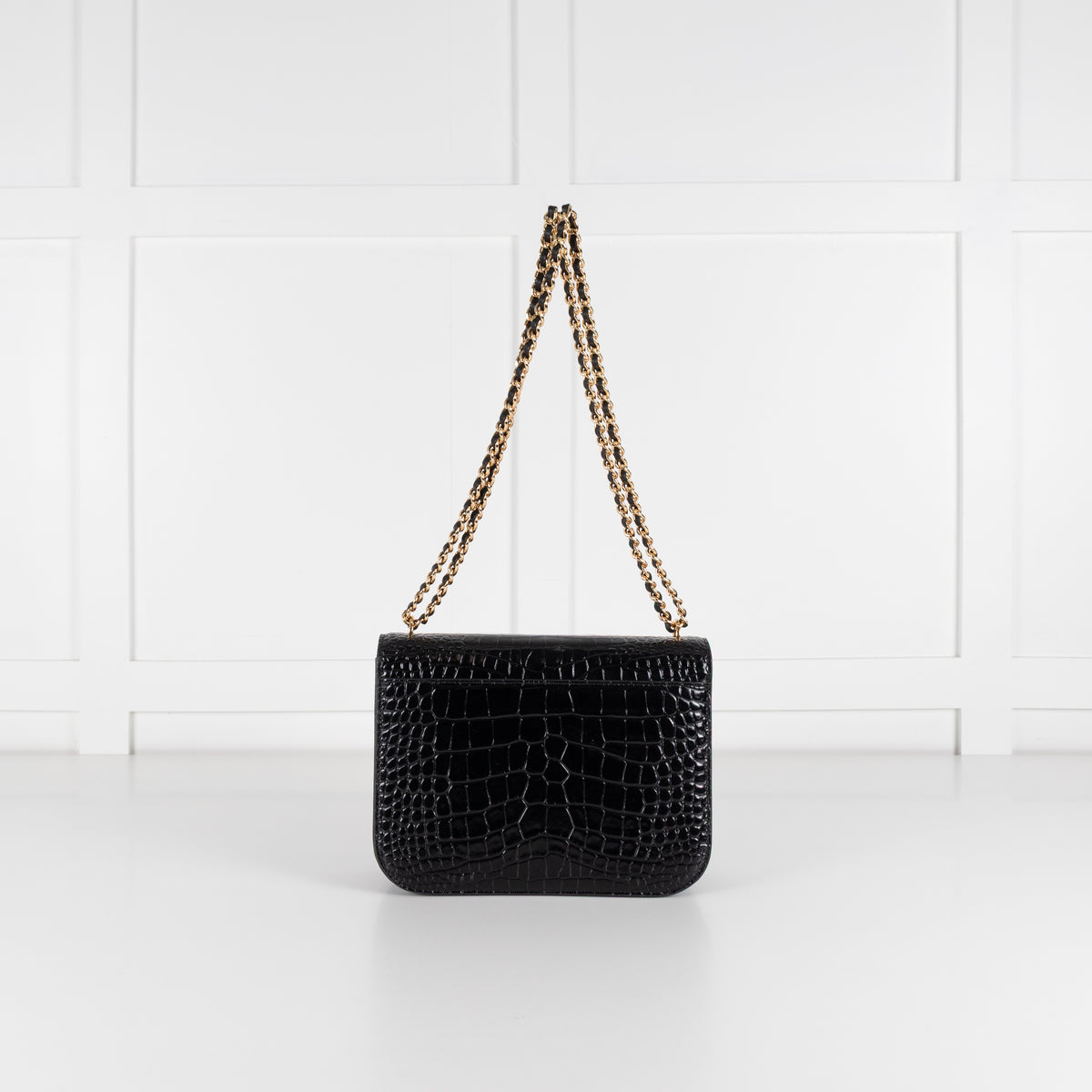 Tory Burch Black Moc Croc Embossed Eleanor Crossbody Bag