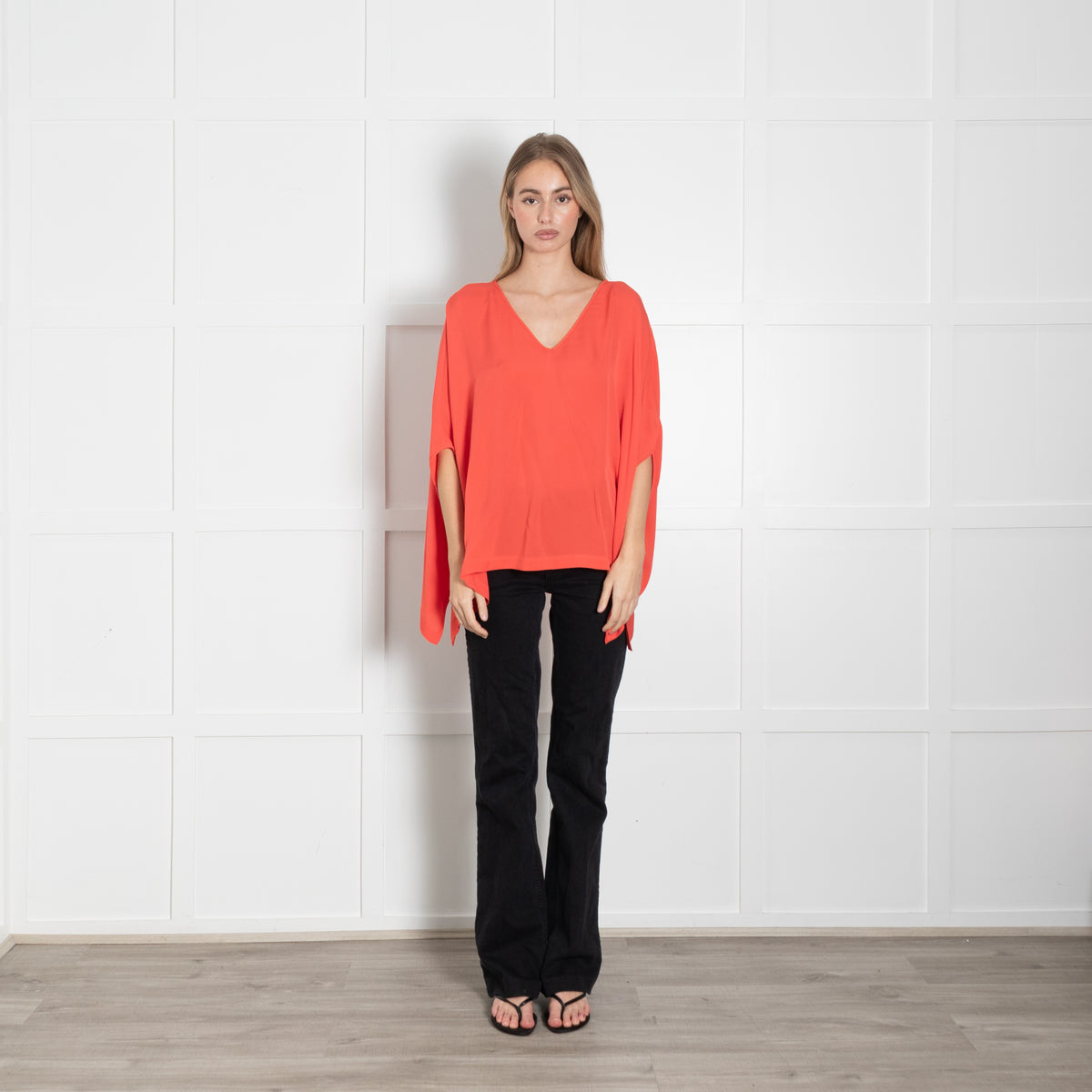 Diane Von Furstenberg Coral Poncho Style Silk Blouse