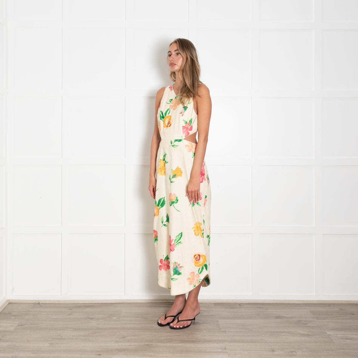 Alemais Yellow Pink Green Cut Out Back Sleeveless Dress