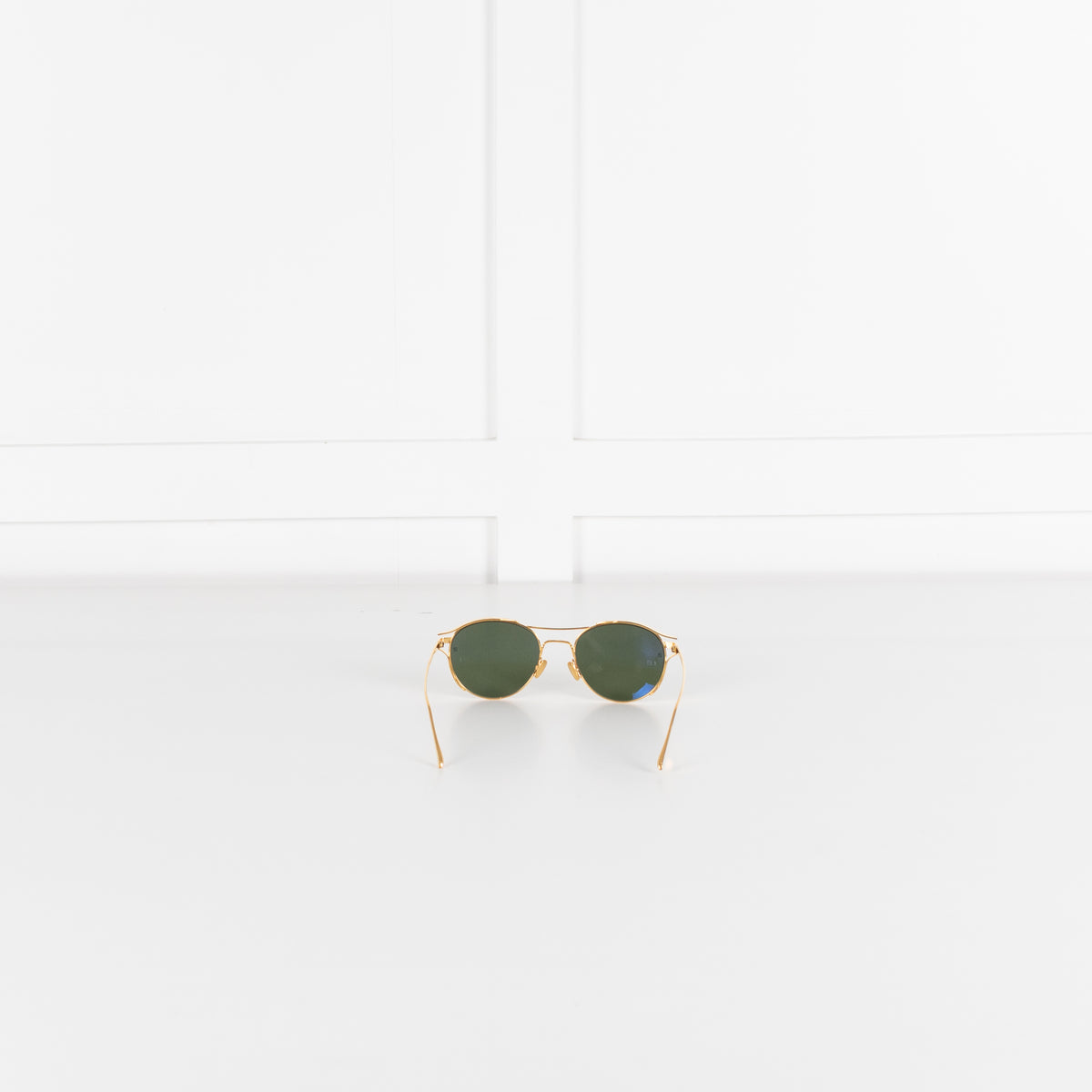 Linda Farrow Gold Titanium Round Sunglasses with Green Lens