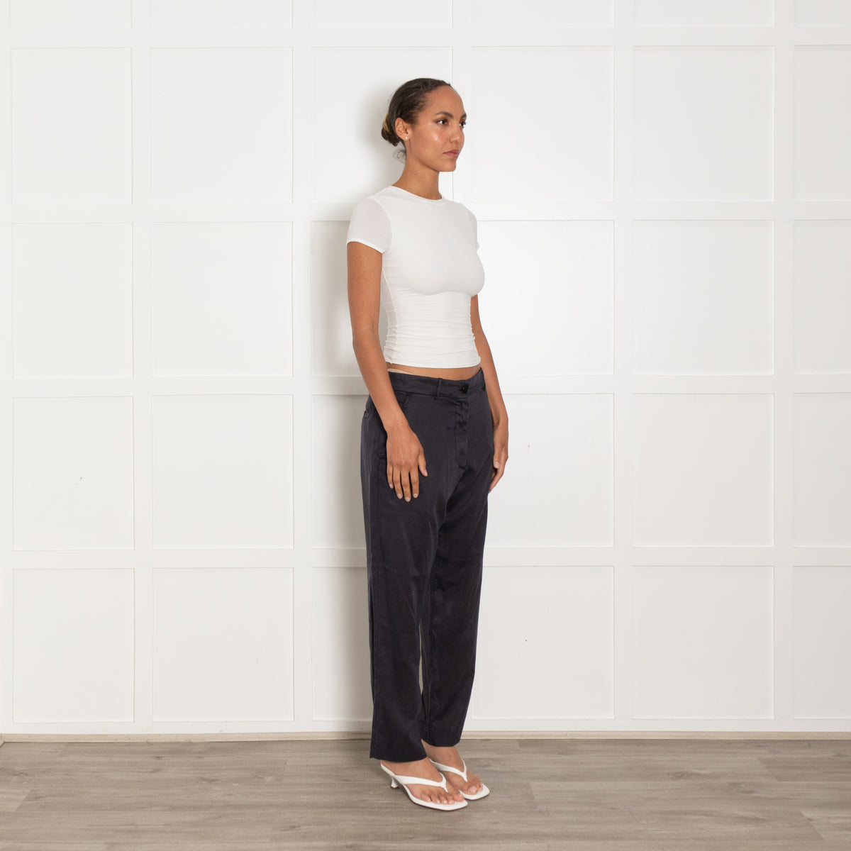 The Row Navy Cotton Blend Trousers