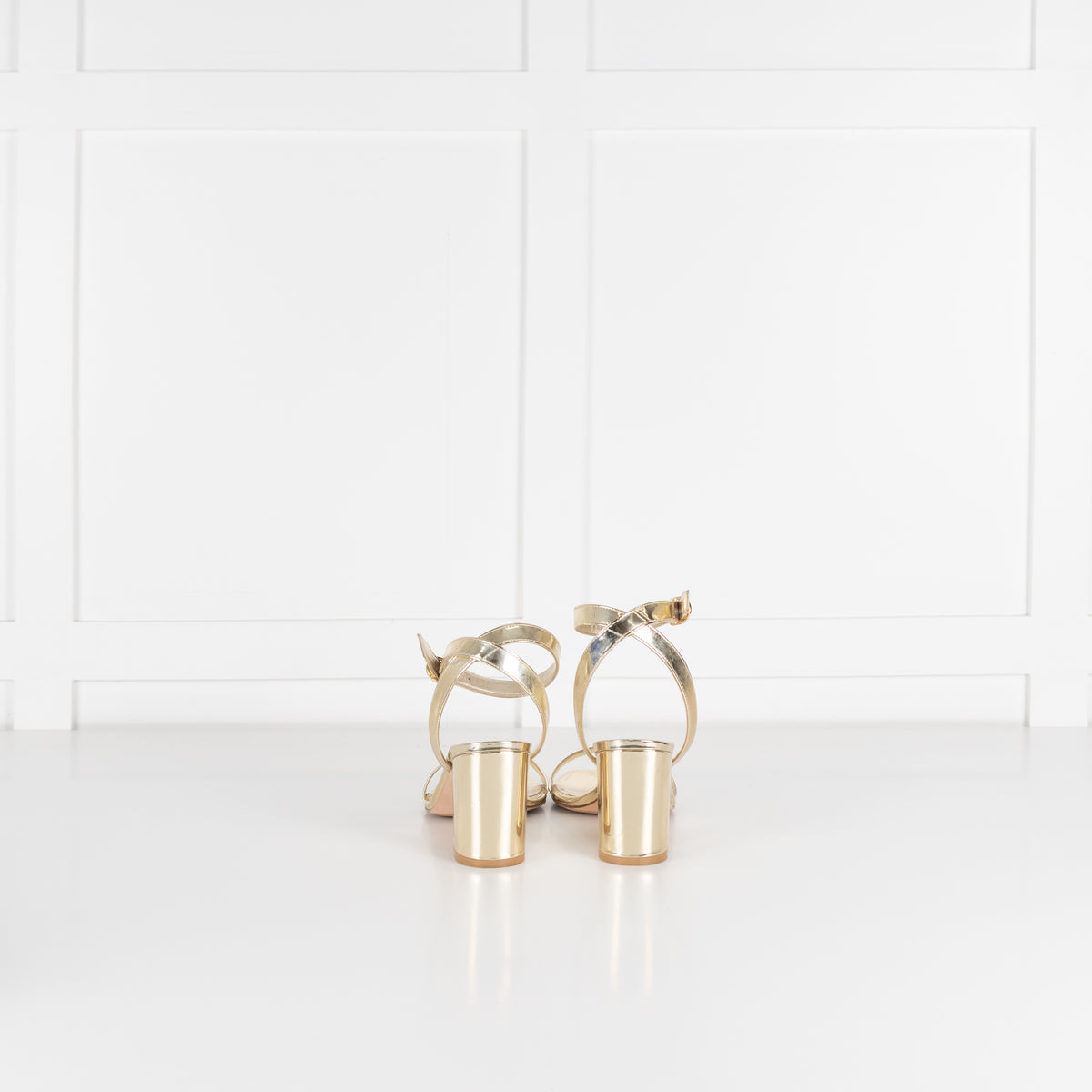Stuart Weitzman Gold Block Heel Sandals