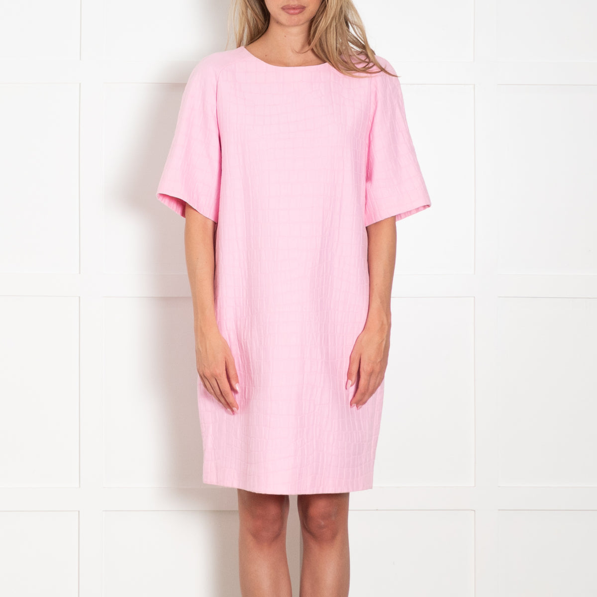 Boutique Moschino Pink Textured Short Sleeve Dress