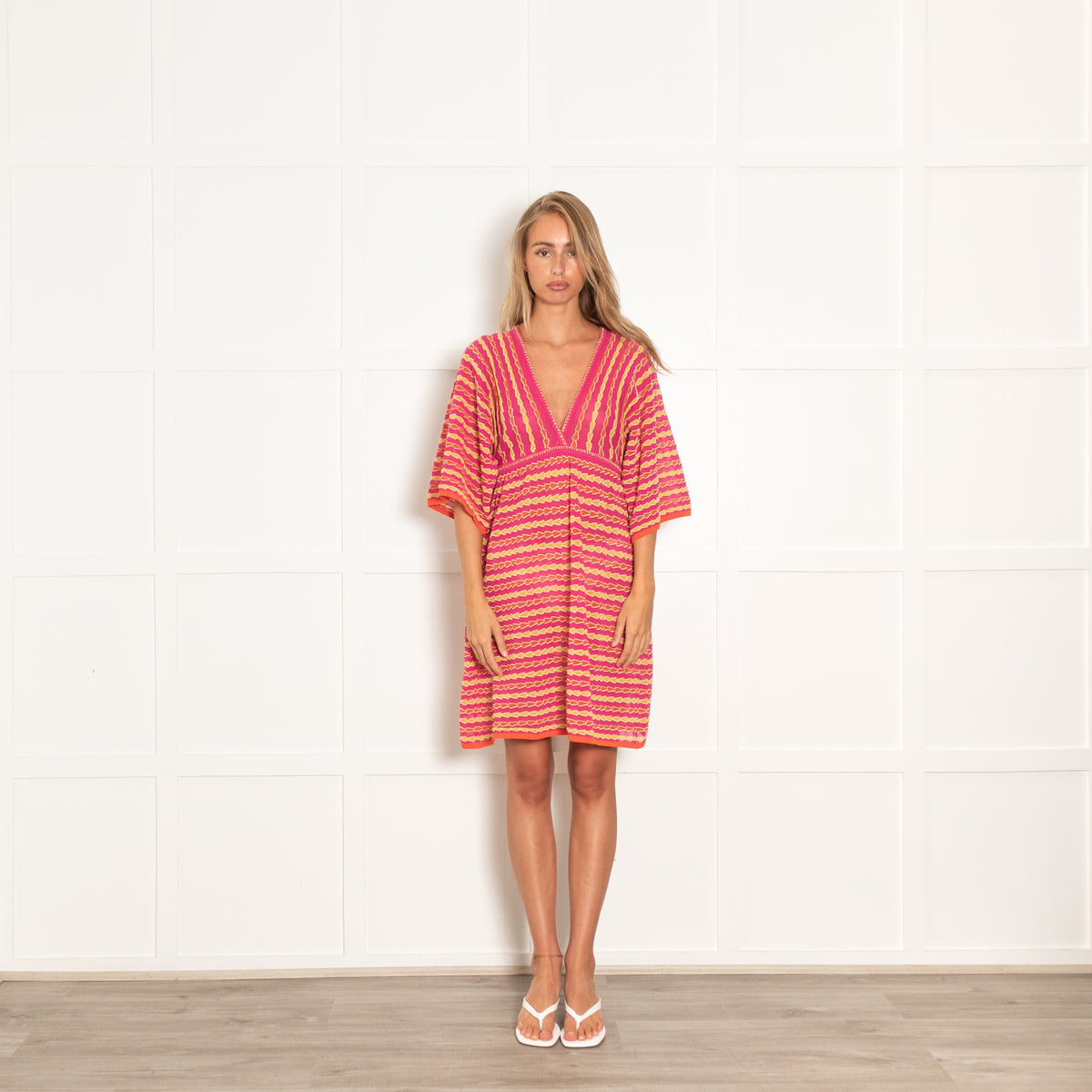 Missoni Pink, Yellow & Gold Patterned V Neck Dress