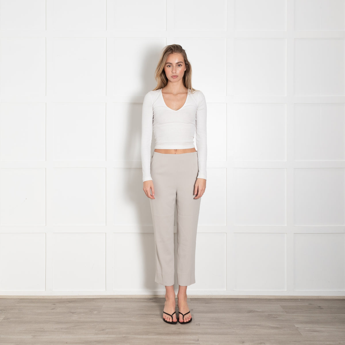 Paule Ka Light Grey Straight Leg Trousres