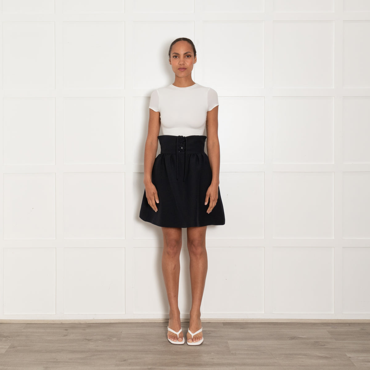 Christian Dior Black Lace Up Waist Wool Blend Skirt