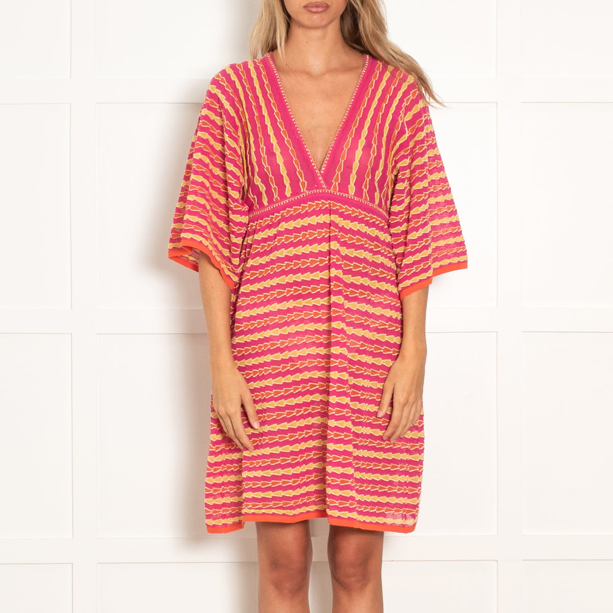 Missoni Pink, Yellow & Gold Patterned V Neck Dress