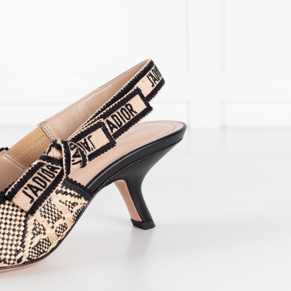 Christian Dior Beige Raffia Black J'Adior Slingbacks
