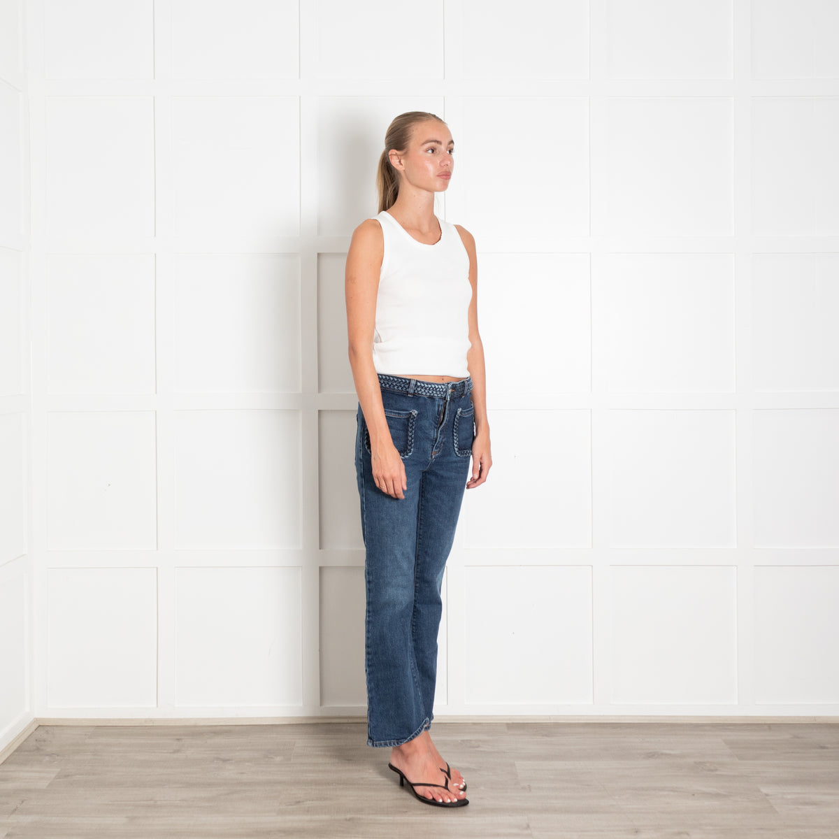 Maje Blue Denim Braided Waist Straight Jeans