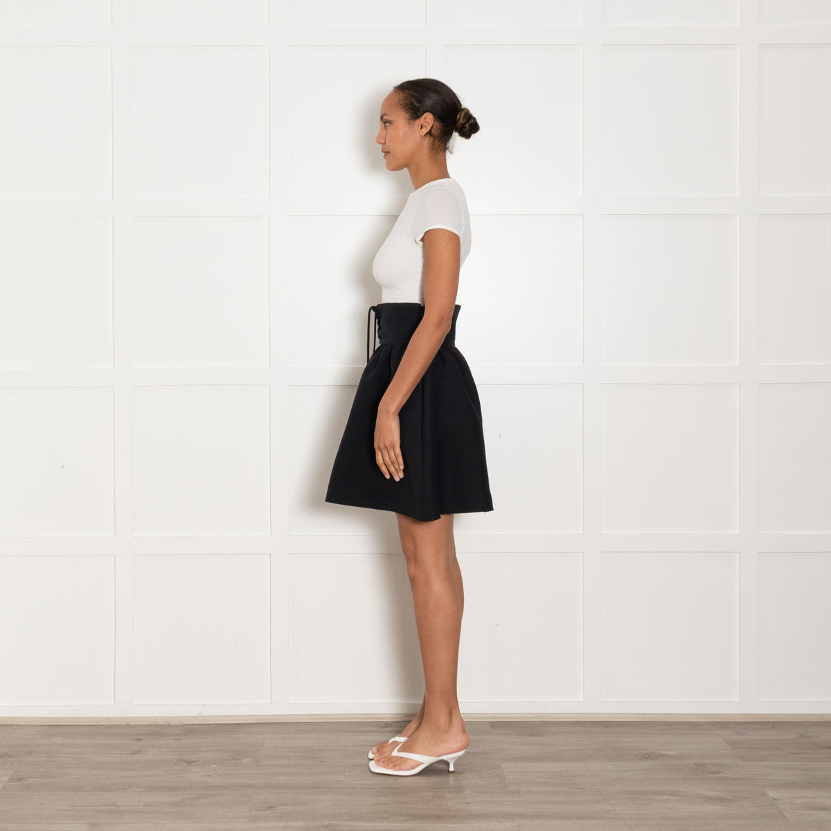 Christian Dior Black Lace Up Waist Wool Blend Skirt