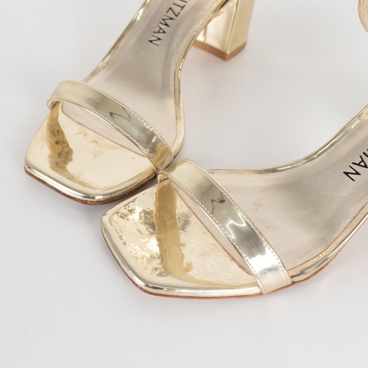 Stuart Weitzman Gold Block Heel Sandals