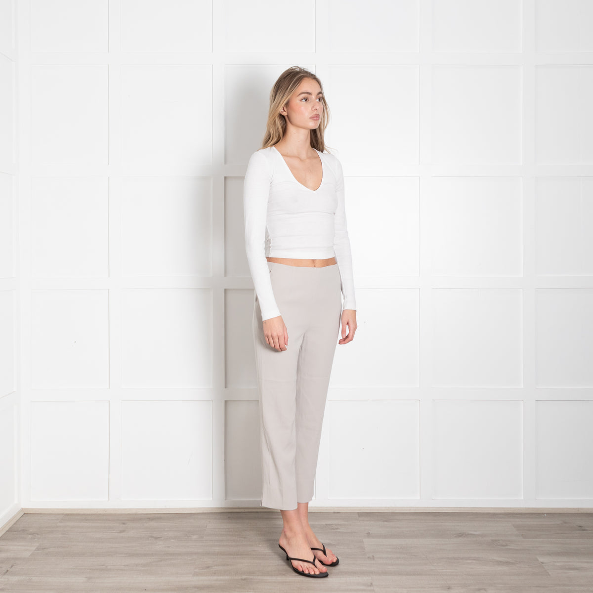 Paule Ka Light Grey Straight Leg Trousres
