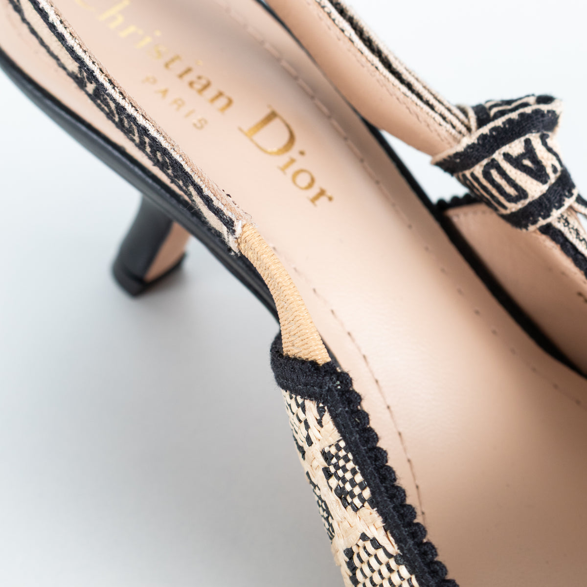 Christian Dior Beige Raffia Black J'Adior Slingbacks