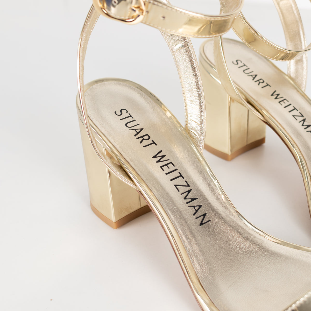 Stuart Weitzman Gold Block Heel Sandals
