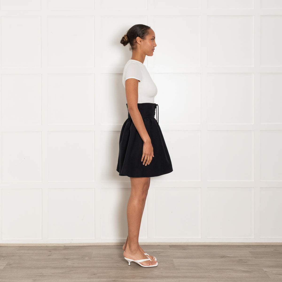 Christian Dior Black Lace Up Waist Wool Blend Skirt