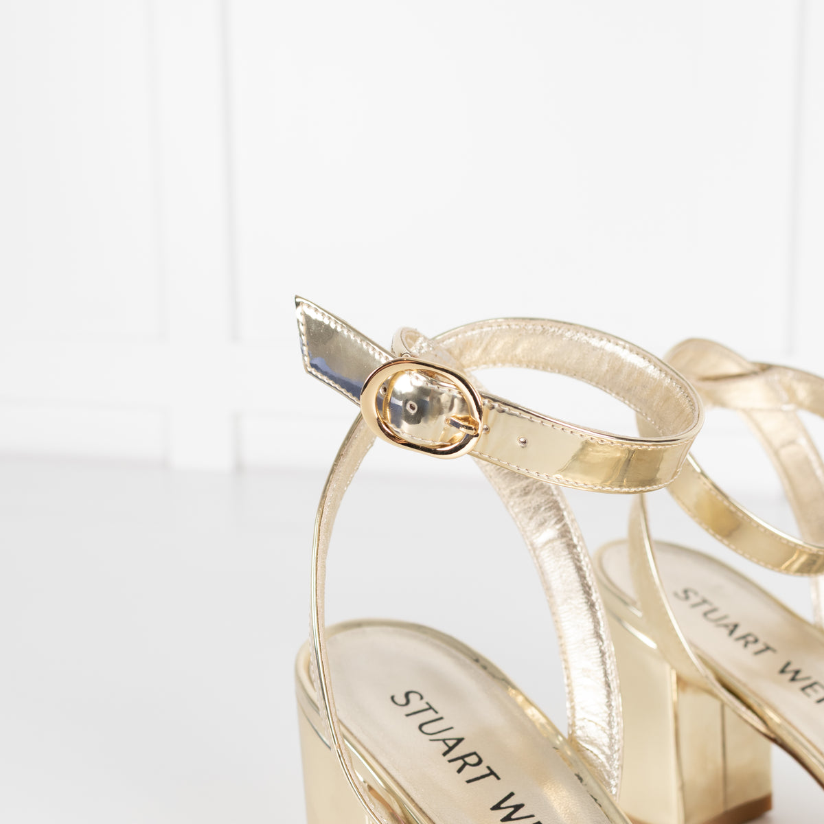 Stuart Weitzman Gold Block Heel Sandals