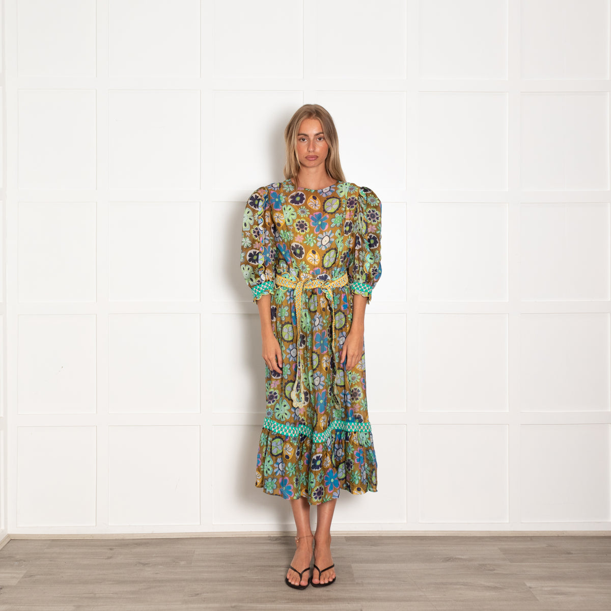 Celia B Green Floral Tambora Dress