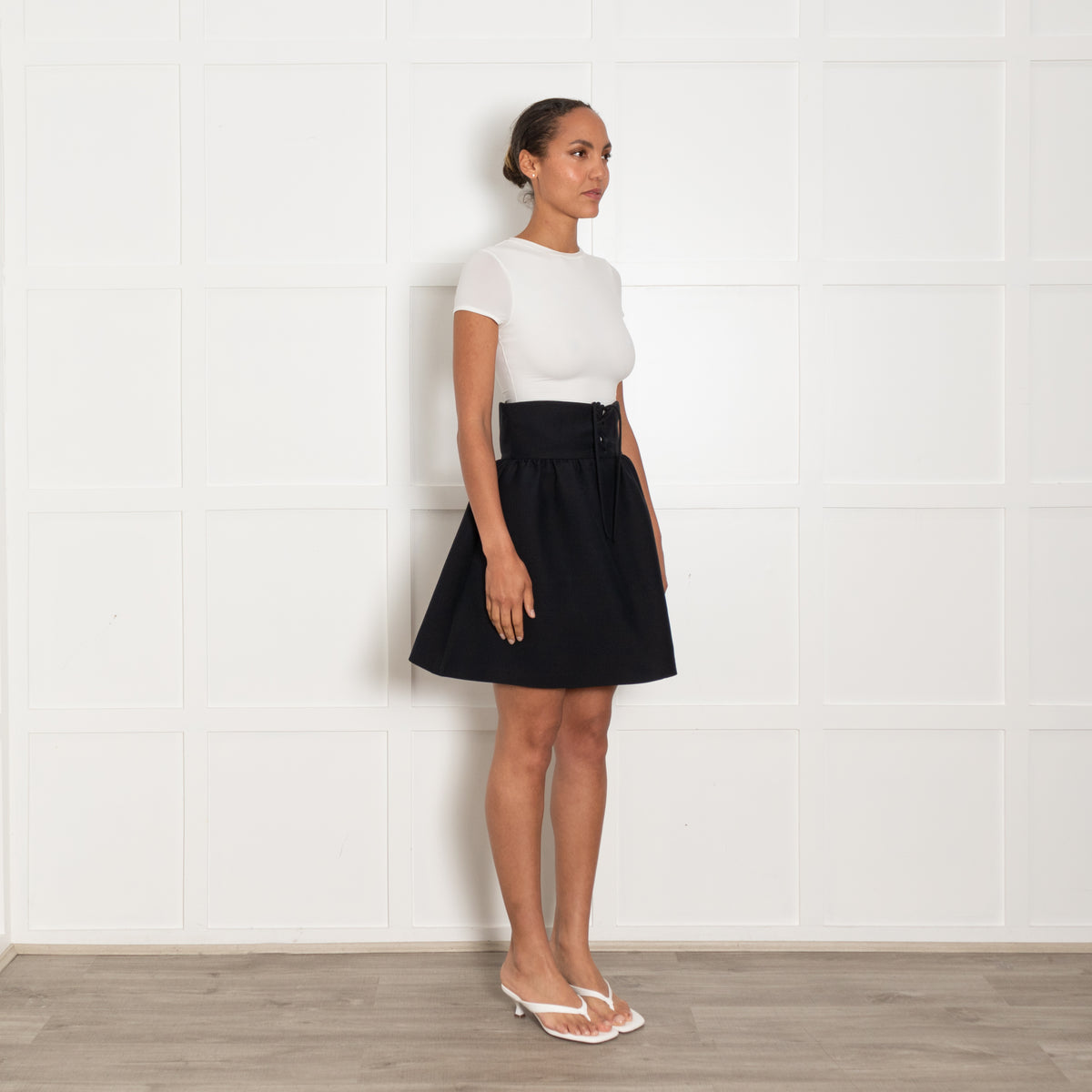Christian Dior Black Lace Up Waist Wool Blend Skirt