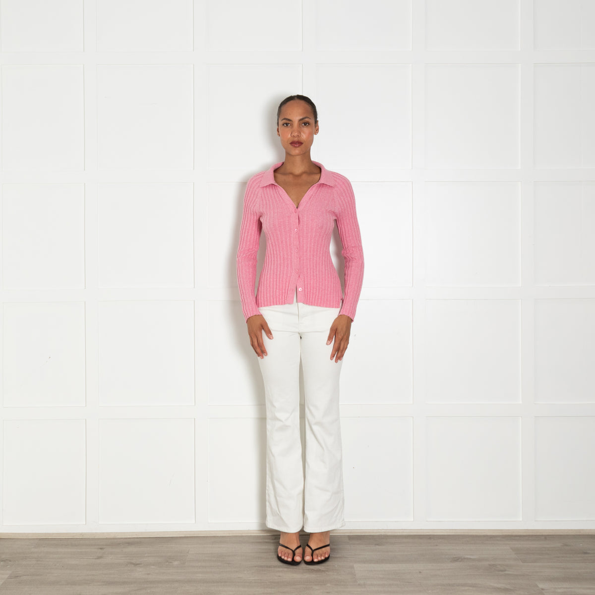NRBY Pink Ribbed Knit Cotton And Cashmere Blend Top