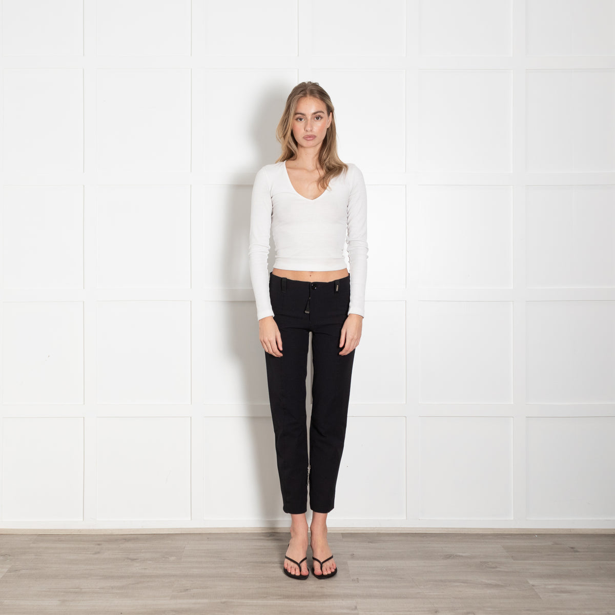 High Black Ankle Zip Detail Stretchy Trousers