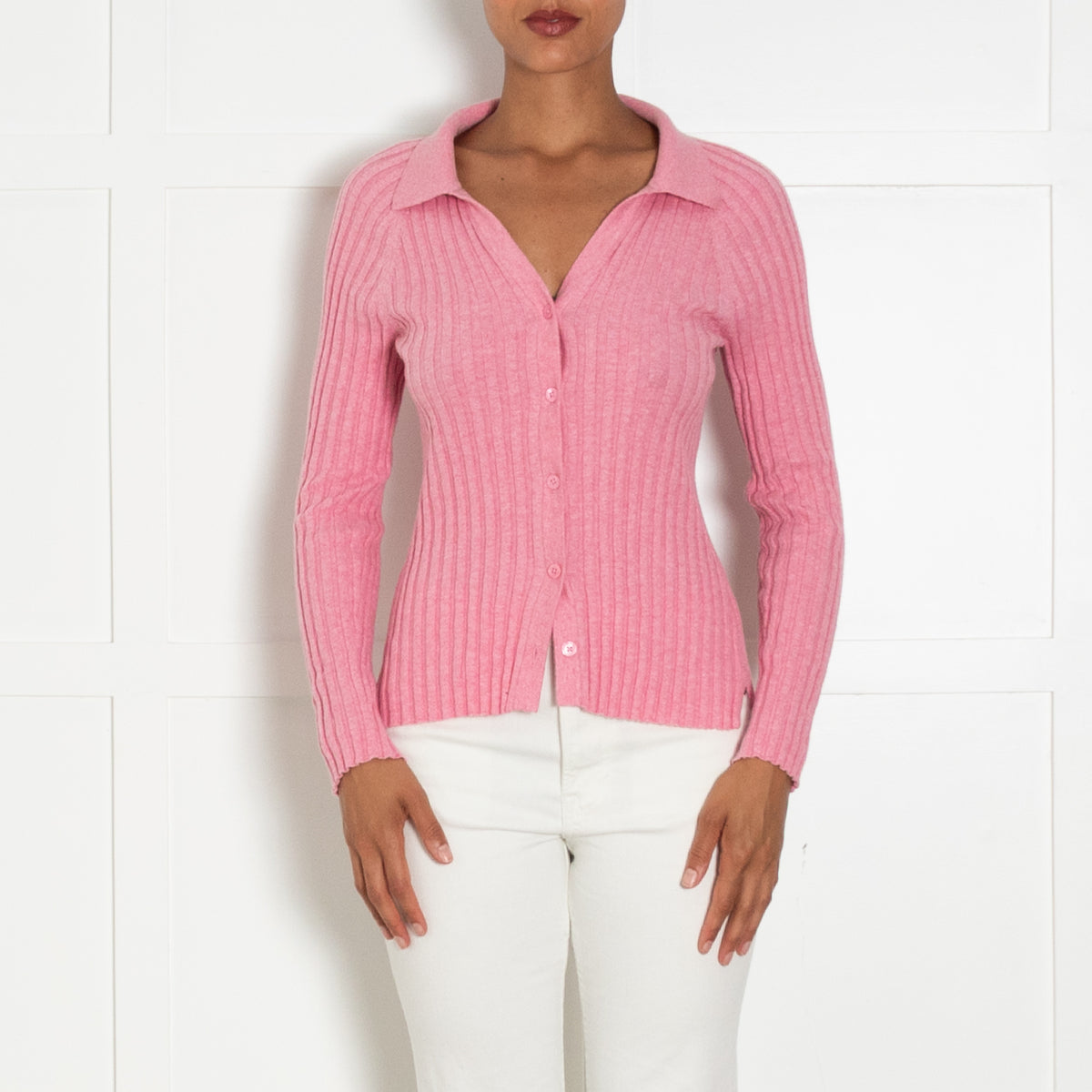 NRBY Pink Ribbed Knit Cotton And Cashmere Blend Top