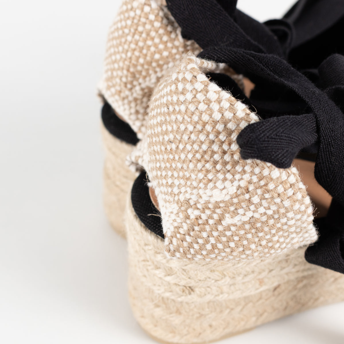 Castaner Black Linen Wedge Espadrilles