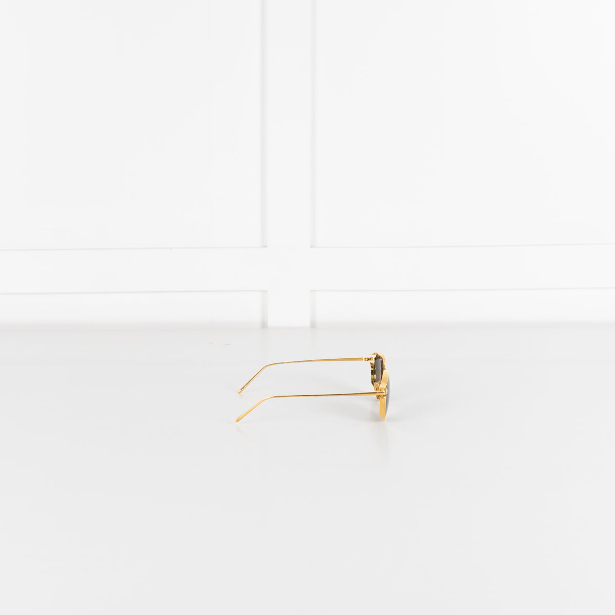 Linda Farrow Gold Titanium Round Sunglasses with Green Lens