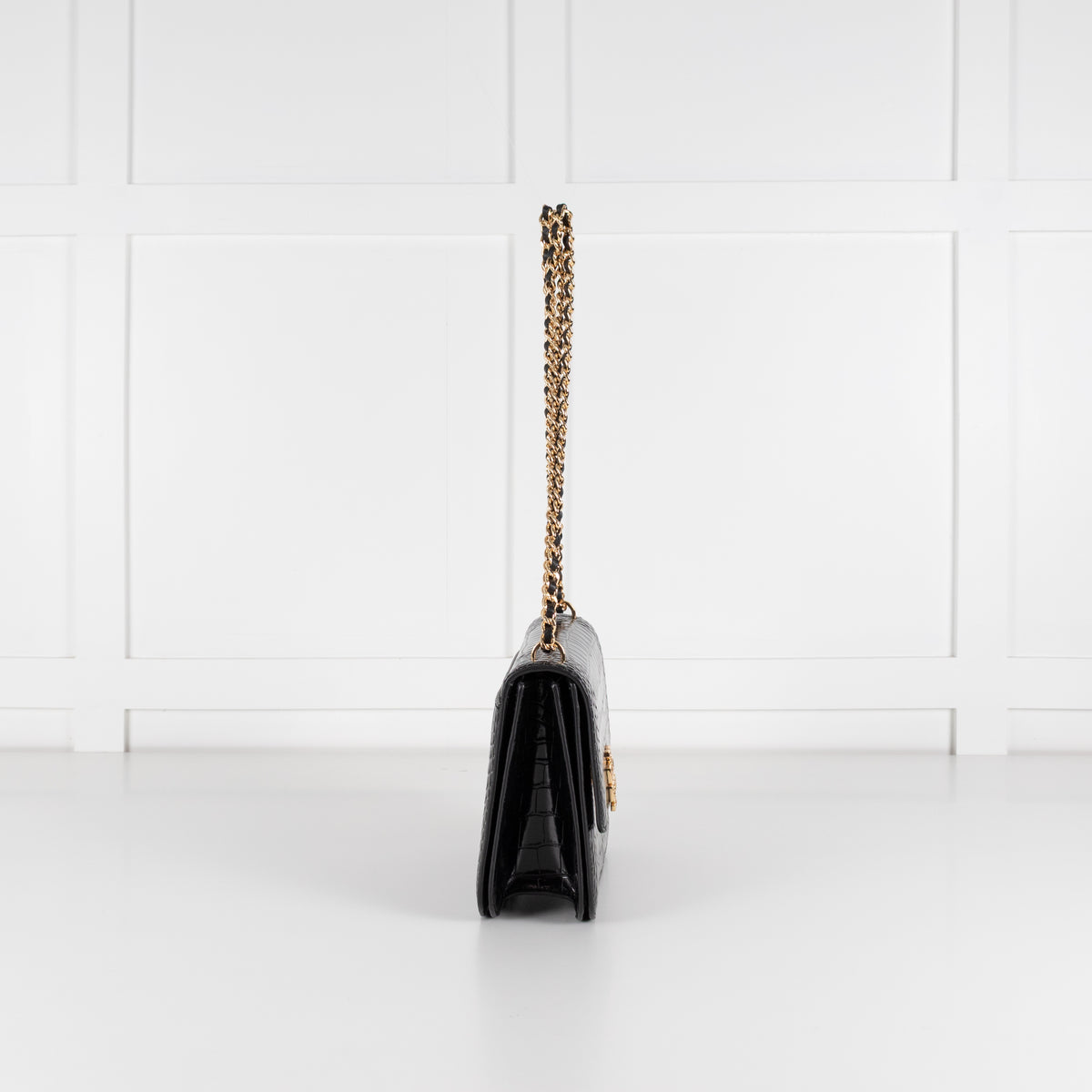 Tory Burch Black Moc Croc Embossed Eleanor Crossbody Bag