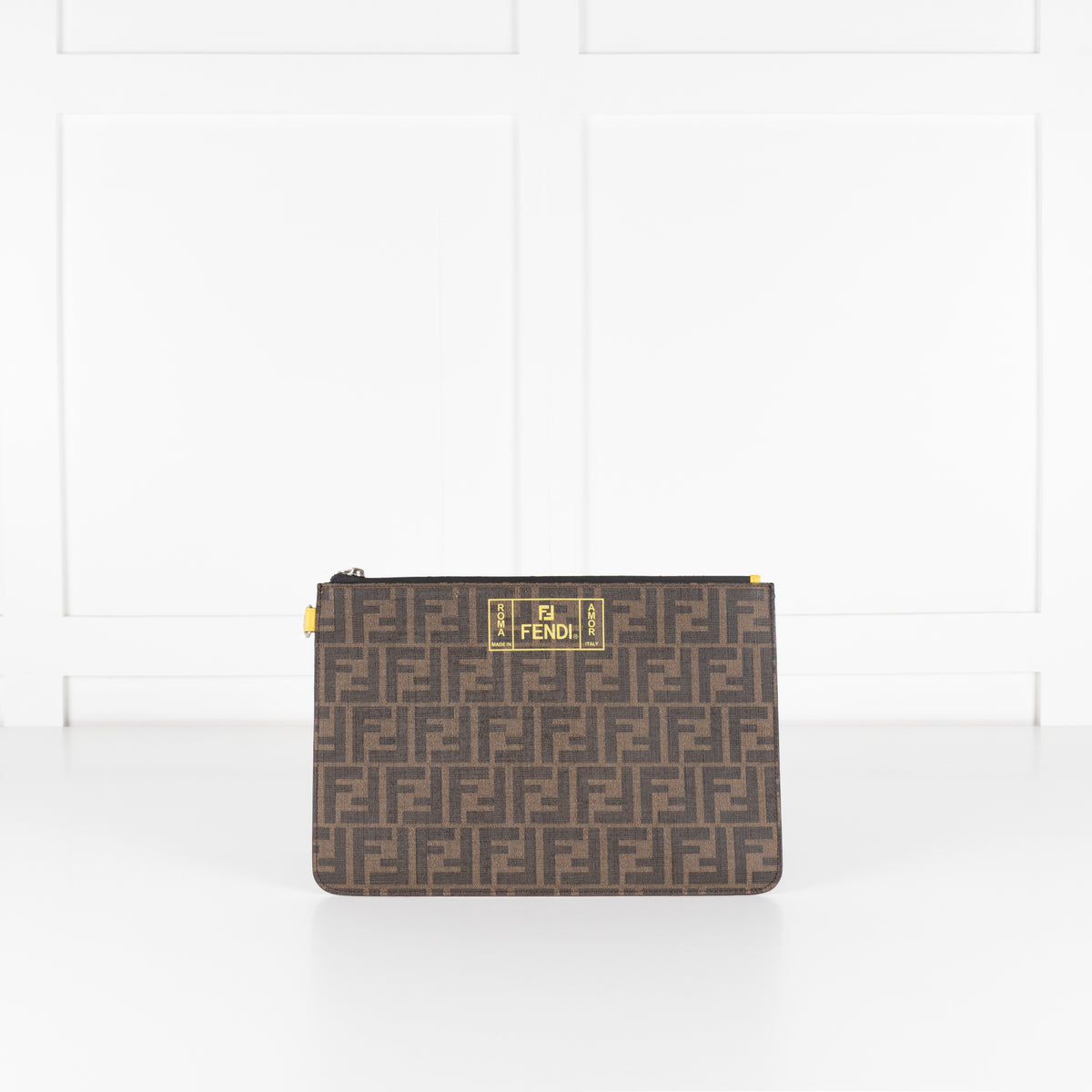 Fendi Zucca Coated Canvas Roma Amor Zip Pouch