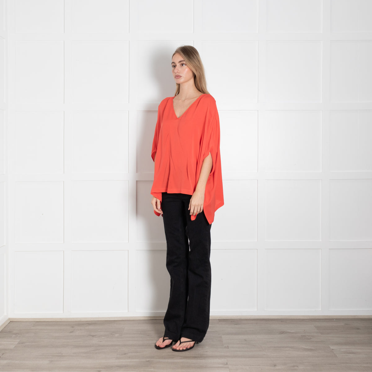 Diane Von Furstenberg Coral Poncho Style Silk Blouse