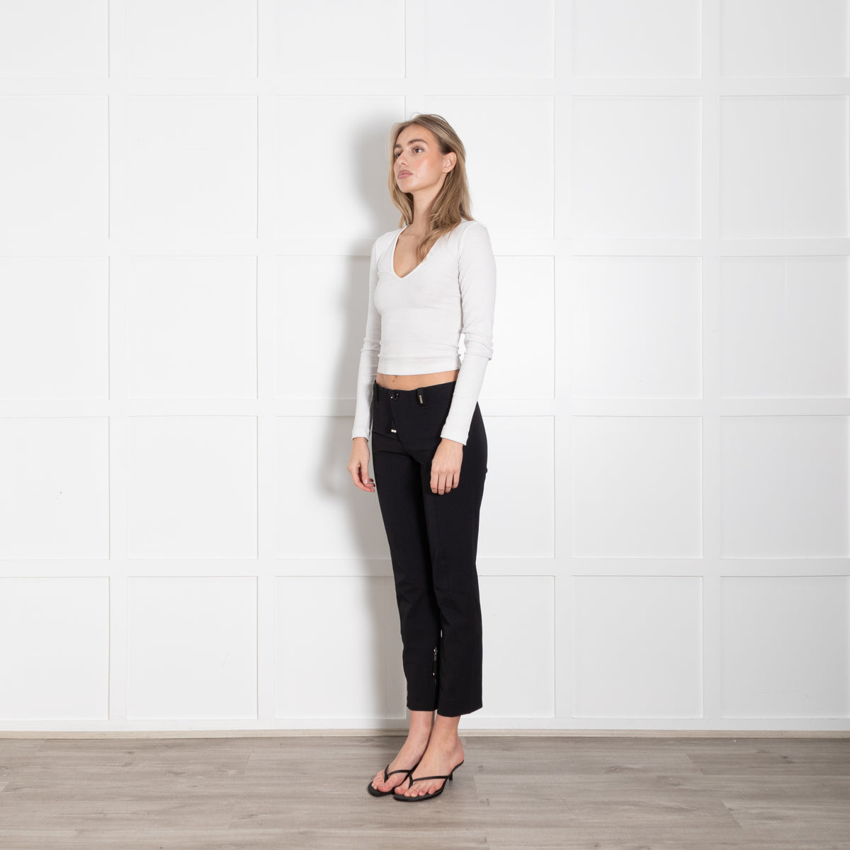 High Black Ankle Zip Detail Stretchy Trousers
