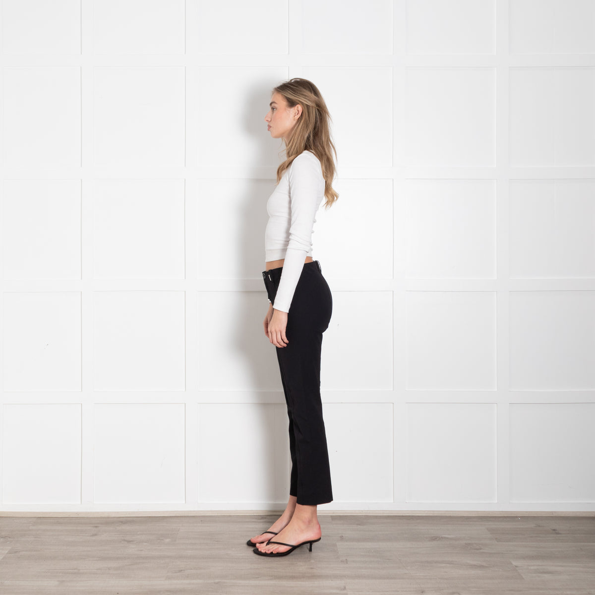 High Black Ankle Zip Detail Stretchy Trousers