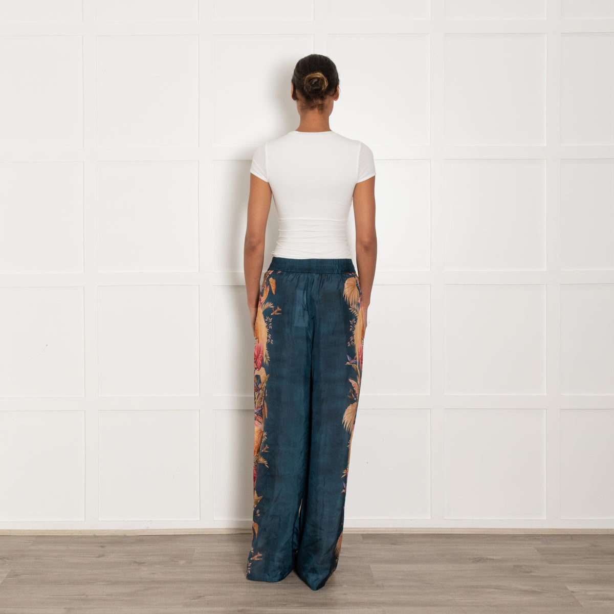 Zimmermann Teal Mustard Pink Floral Silk Trousers